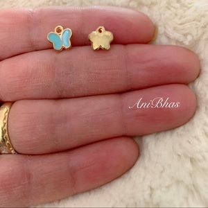 2 Light Blue / Gold Tone Butterfly Enamel Charms